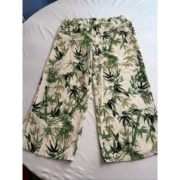 J. Jill Pants - J. Jill Pants Womens Medium Green Floral Linen Blend Straight Leg Pull On